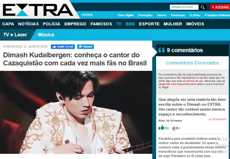 Brazilian newspaper publishes articles about Dimash