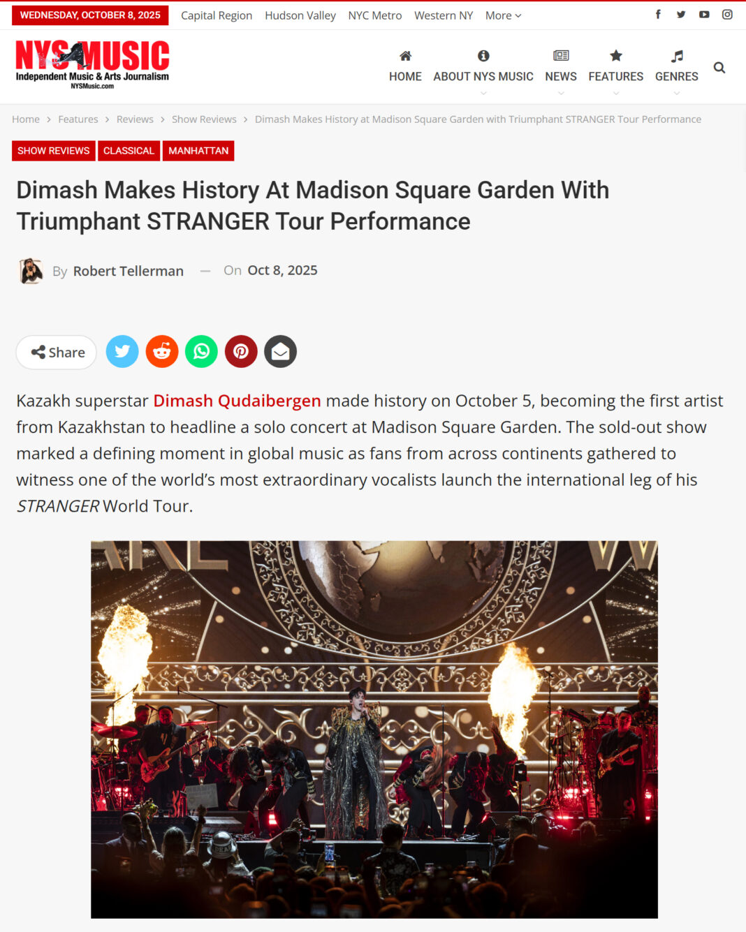 Foreign media cover Dimash’s concert in New York